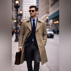 LONDON TOWNE VTG Men's Classic Tan Trench Coat 42 Reg